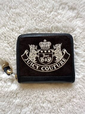 Juicy Couture Vintage Quality Velour Scottie Small Wallet Black & Cream Y2K
